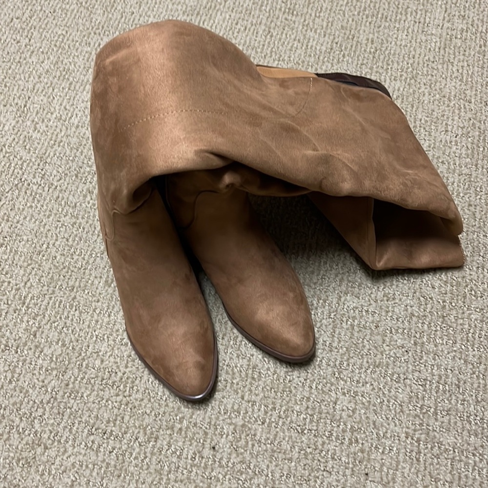 Pink lily brown suede over the knee boots